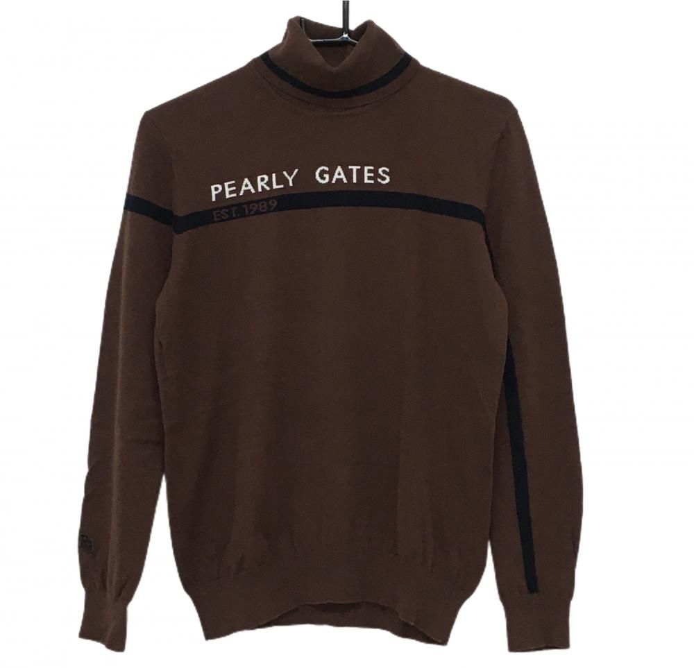 超美品 PEARLYGATES パーリーゲイツ タートルネックセーター 美品】パーリーゲイツ タートルネックセーター ブラウン×ネイビー ロゴ