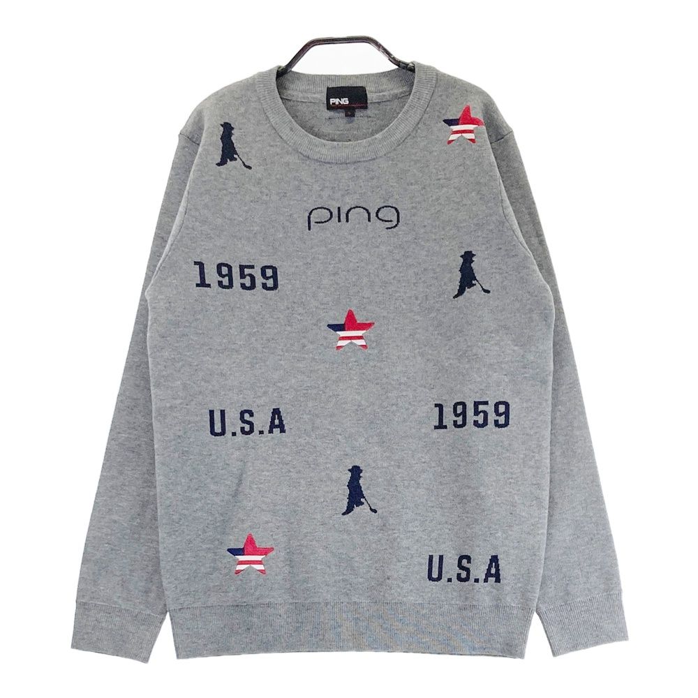 サイズ：L PING ピン 2024年モデル ニットセーター 総柄 グレー系
