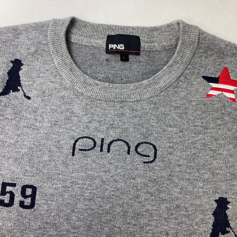 サイズ：L PING ピン 2024年モデル ニットセーター 総柄 グレー系