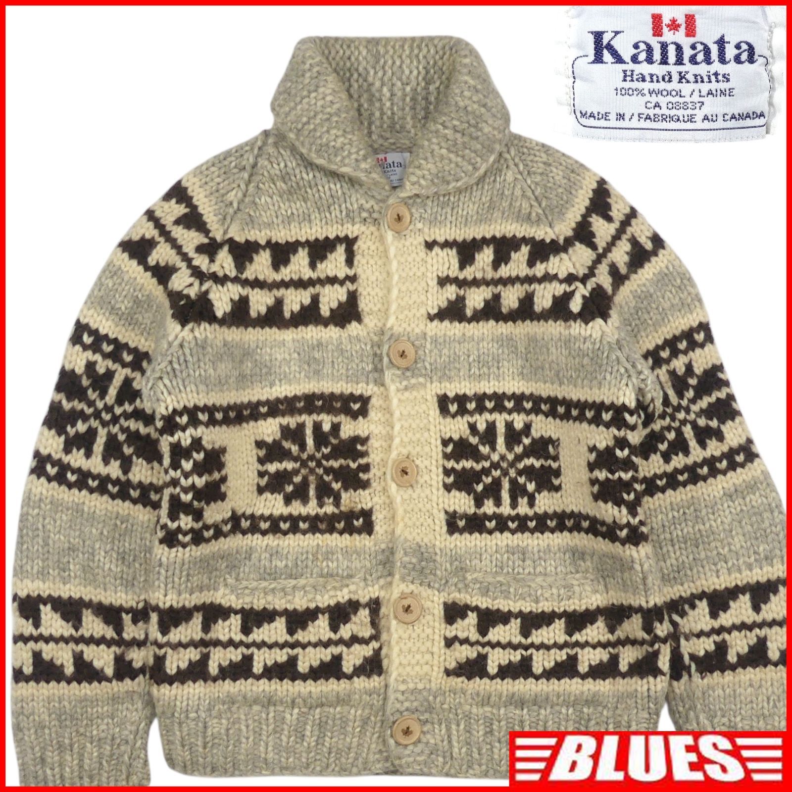 カウチン セーター kanata ニット カナダ製 カナタ 雪の結晶 カウチンセーター kanata ニット L カナダ製 カナタ 雪柄 グレー