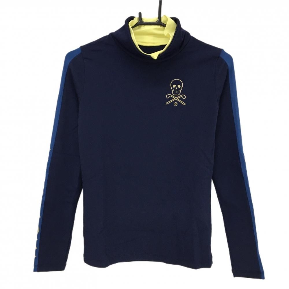 超美品】マークアンドロナ 長袖ハイネックシャツ ネイビー ロゴ