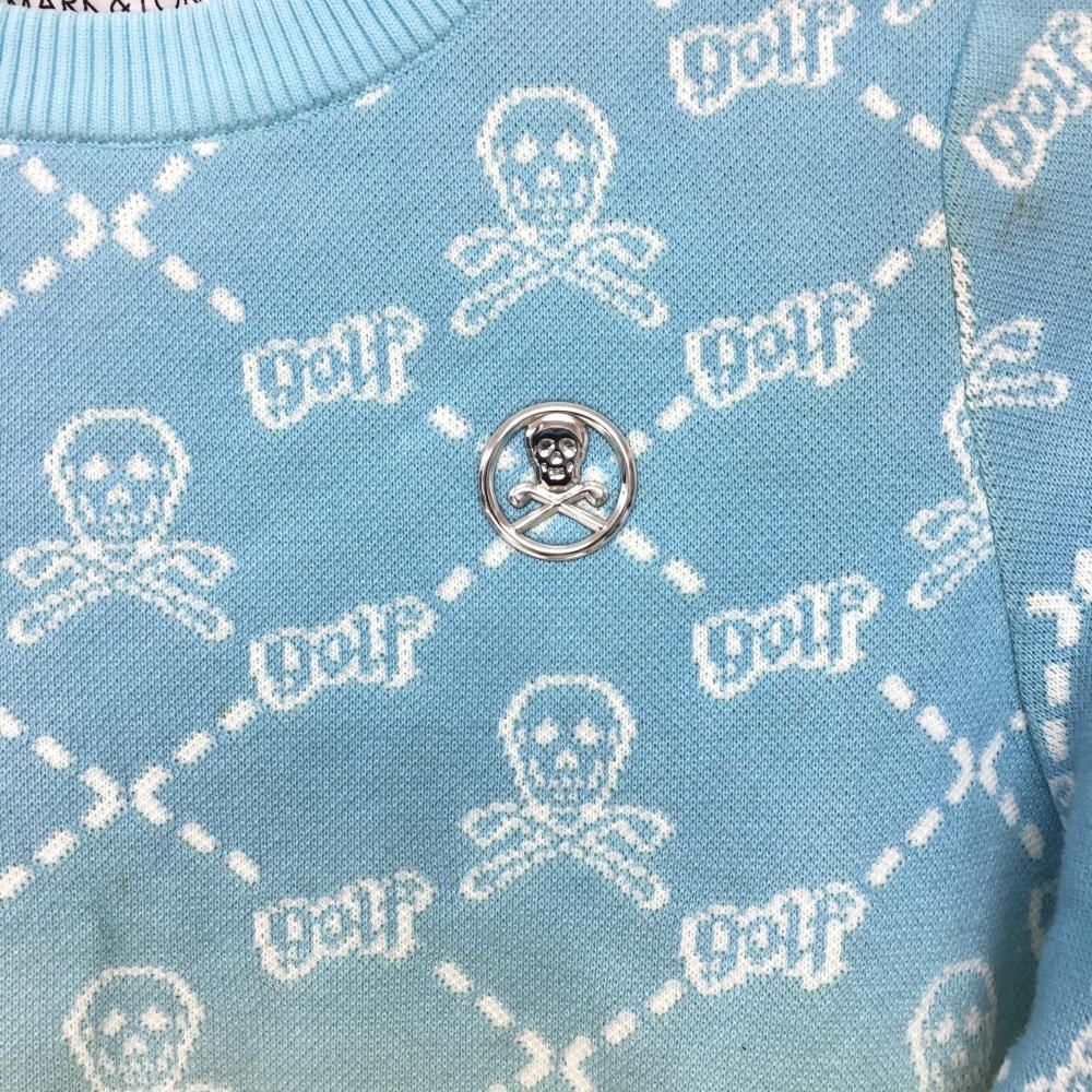 マークアンドロナ セーター ライトブルー×イエロー×白 スカル総柄