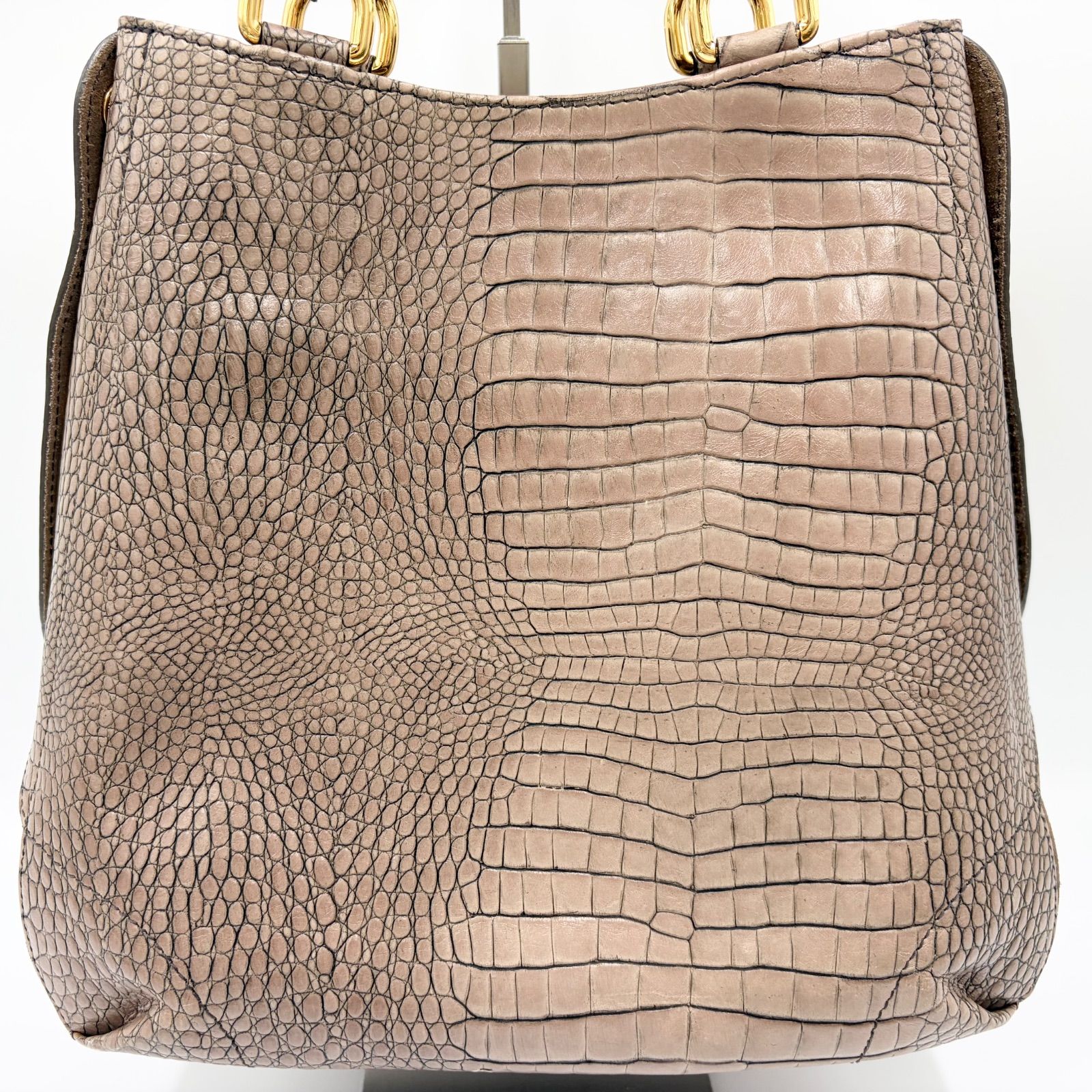 FURLA クロコ型押し ハンドバッグ ベージュ FURLA フルラ ハンドバッグ トートバッグ クロコ ブラウン ベージュ