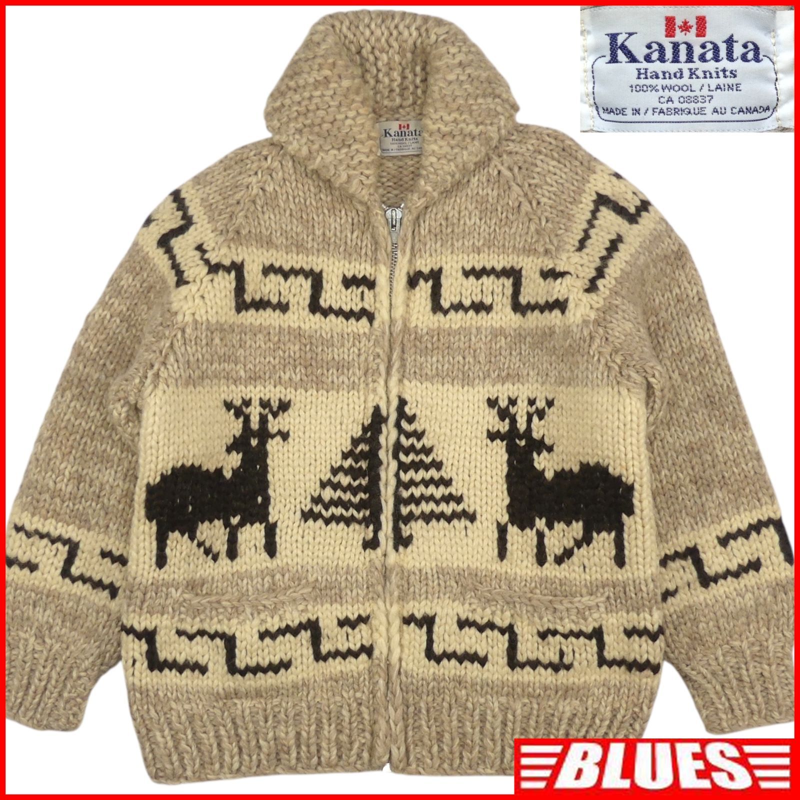 カウチンセーター kanata ニット L カナダ製 カナタ 鹿 トナカイ 