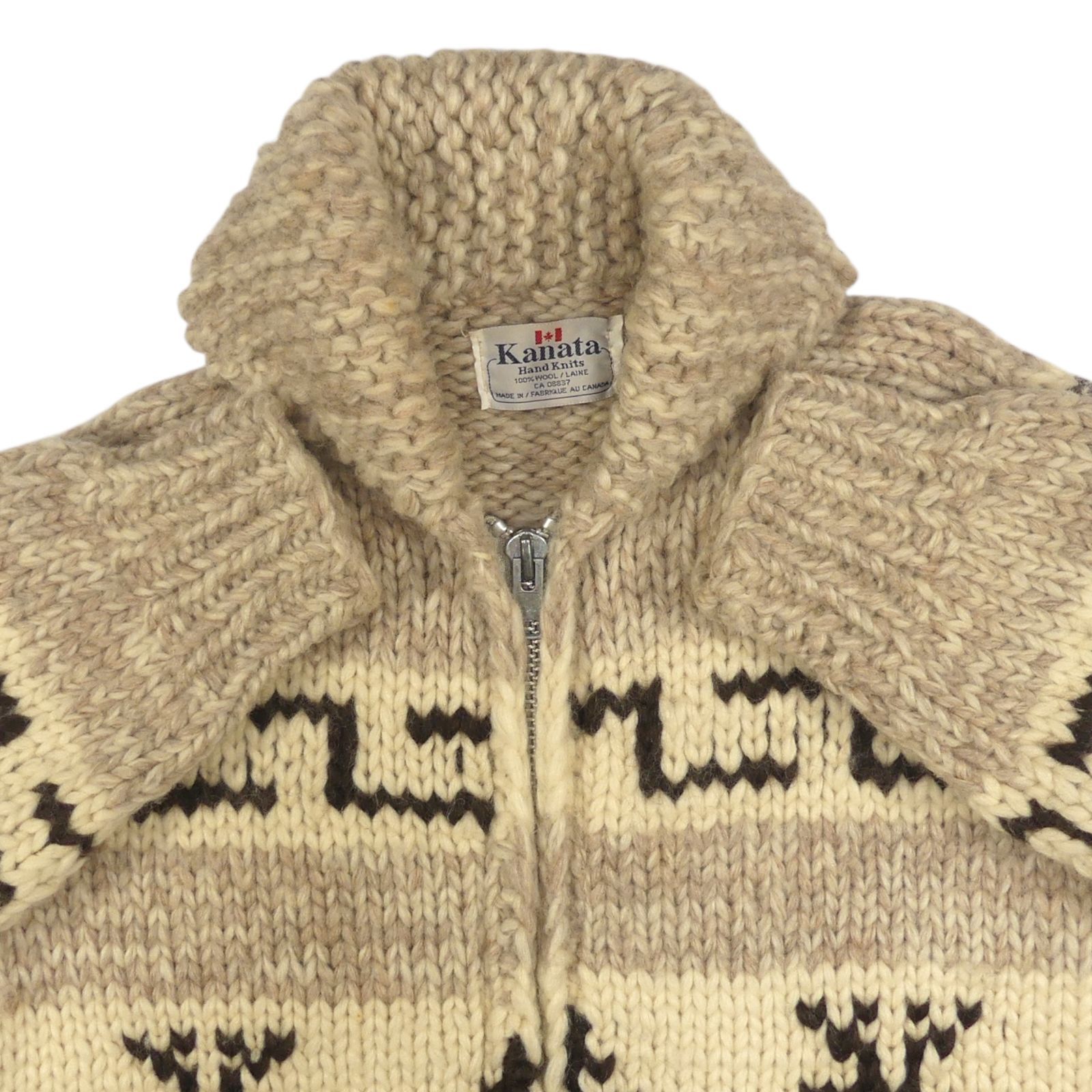 Kanata 鹿柄ウールセーター カウチンセーター kanata ニット XL カナダ製 カナタ 赤 鹿 トナカイ