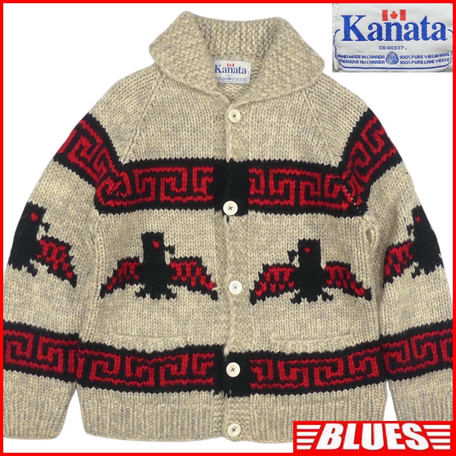 カウチンセーター kanata ニット XL カナダ製 カナタ グレー 赤