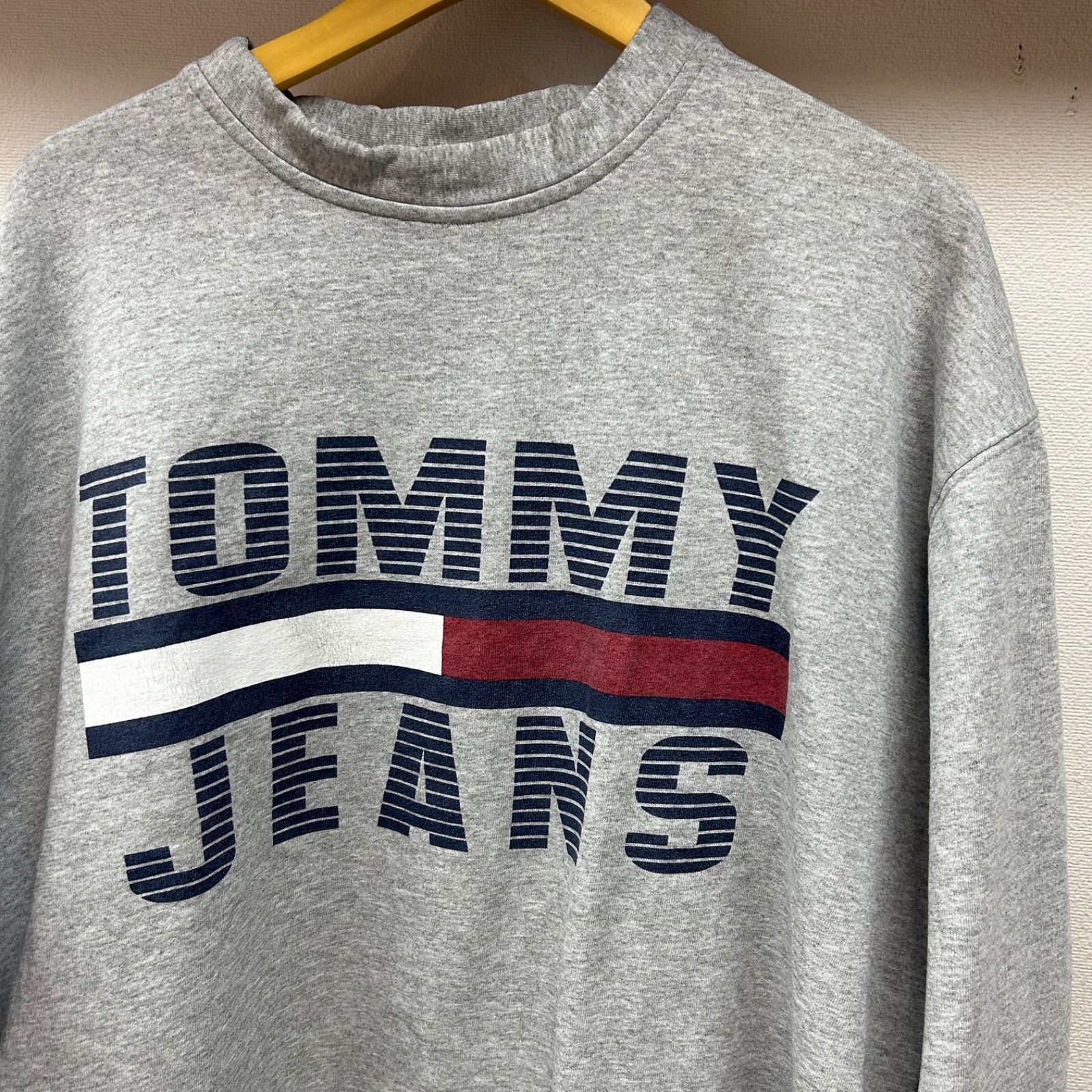 古着 L トミー TOMMY JEANS スウェット トレーナー クルー グレー 灰色 