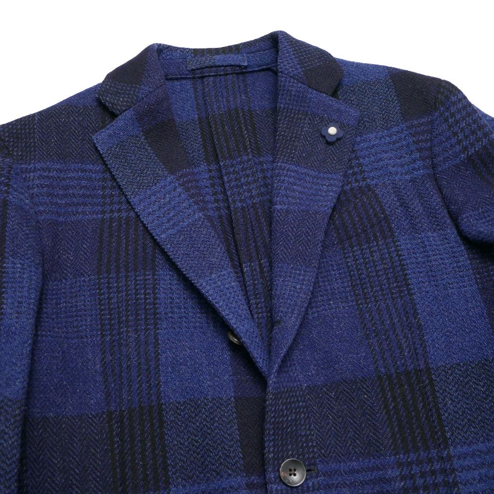 LARDINI ネイビー チェック柄 テーラードジャケット 46 LARDINI