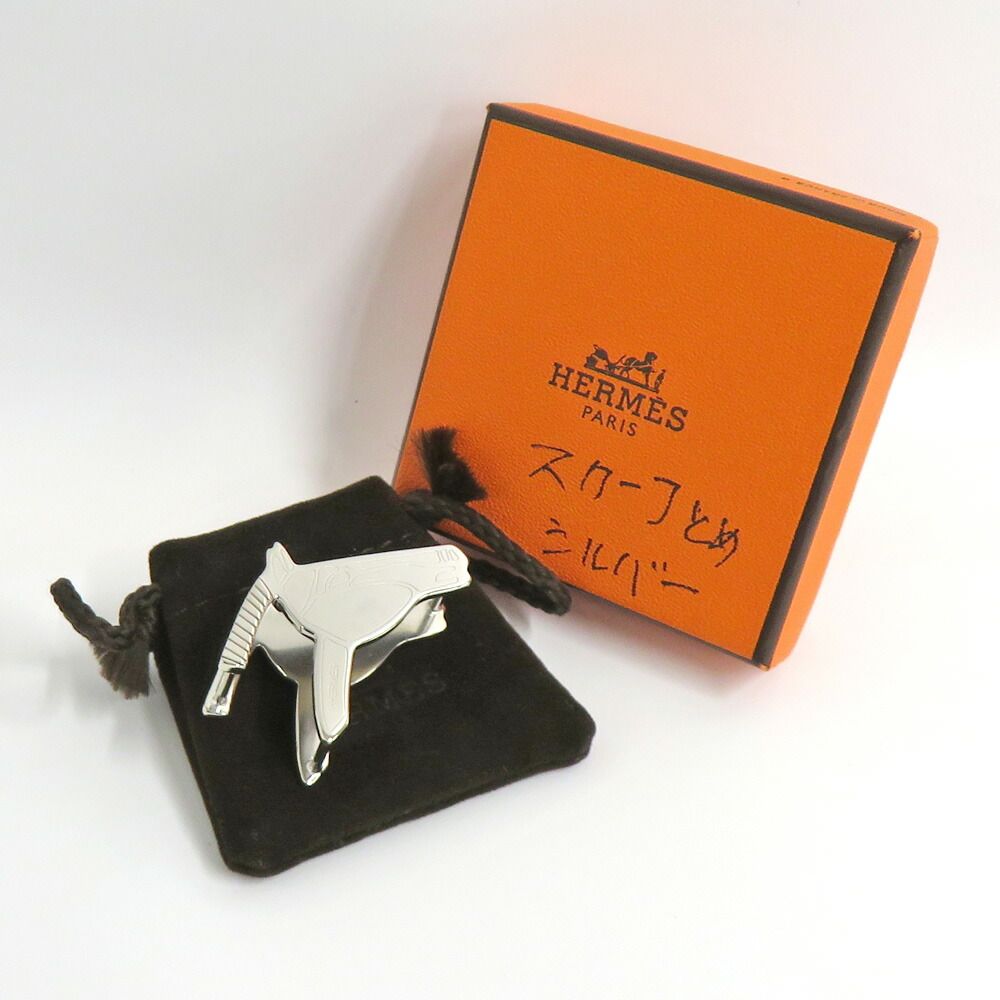 名古屋】エルメス カドリージュ シルバー 馬 スカーフリング ツイリー