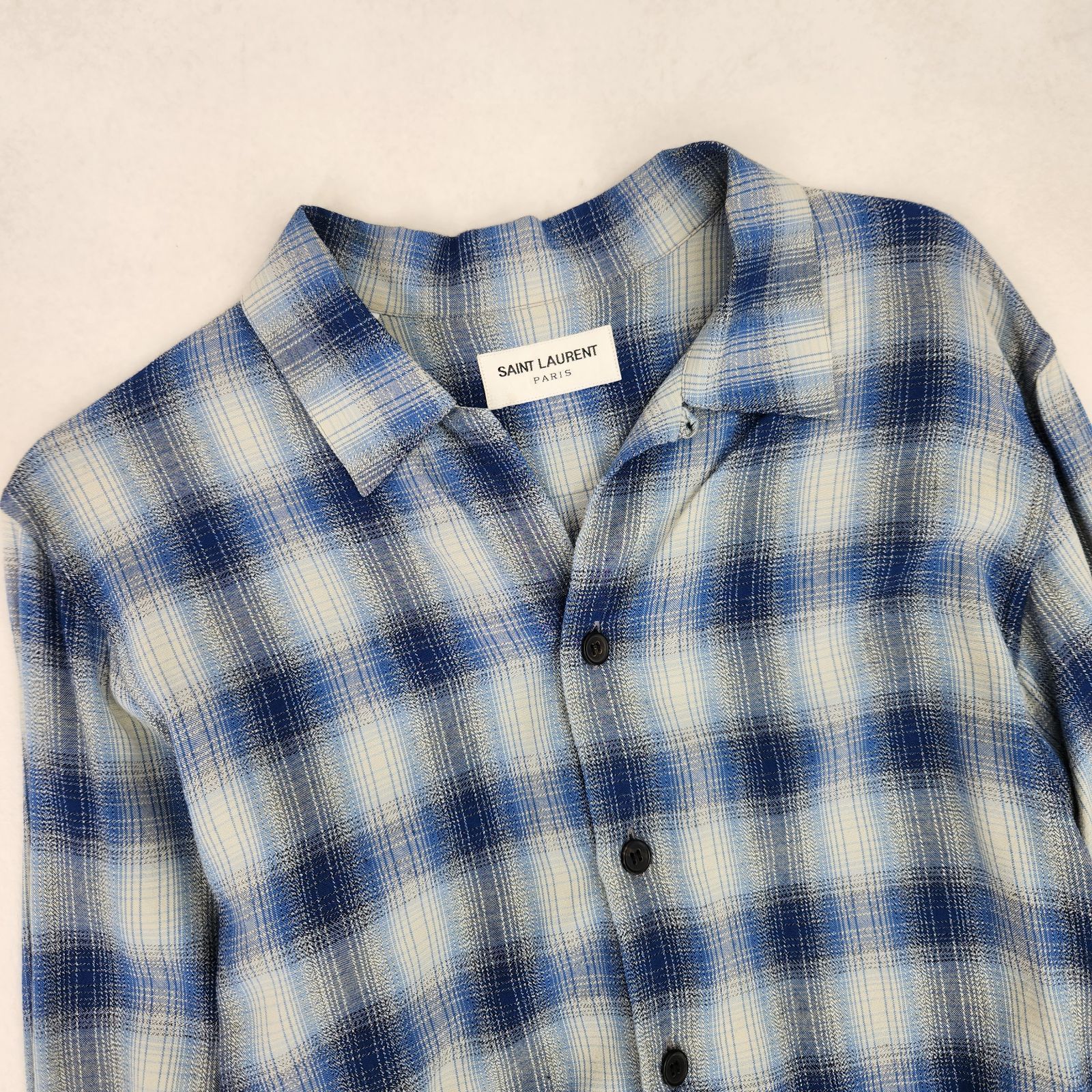 美品 SAINT LAURENT PARIS 長袖シャツ 2014aw レーヨン チェックシャツ