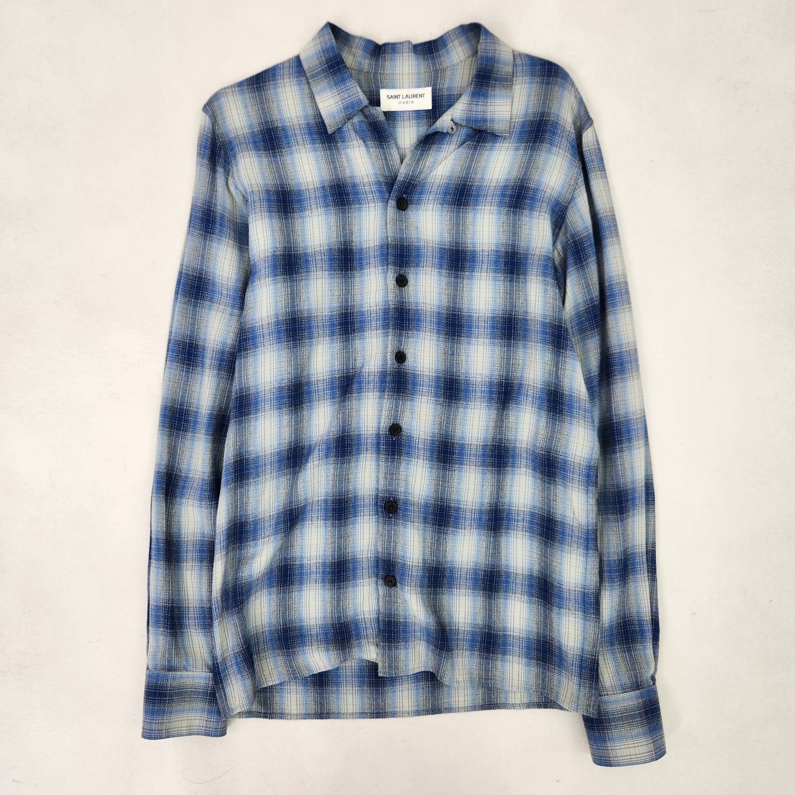 美品 SAINT LAURENT PARIS 長袖シャツ 2014aw レーヨン チェックシャツ