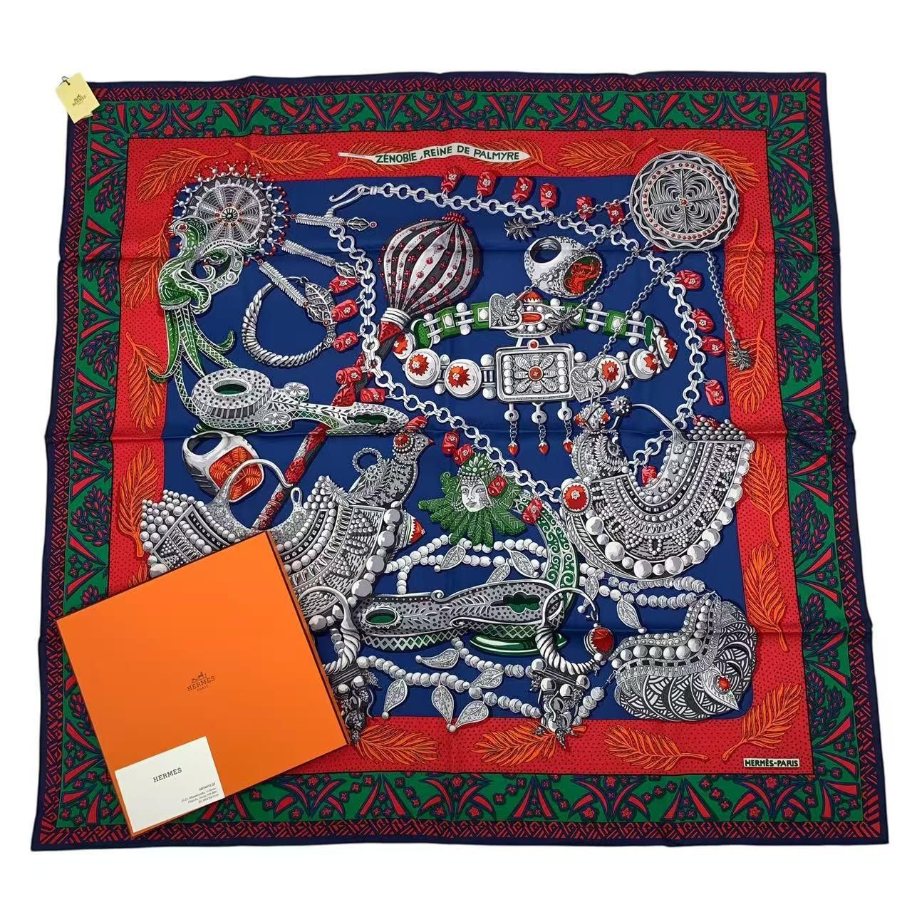 未使用品 HERMES エルメス カレ90 大判 スカーフ シルク Zenobie Reine