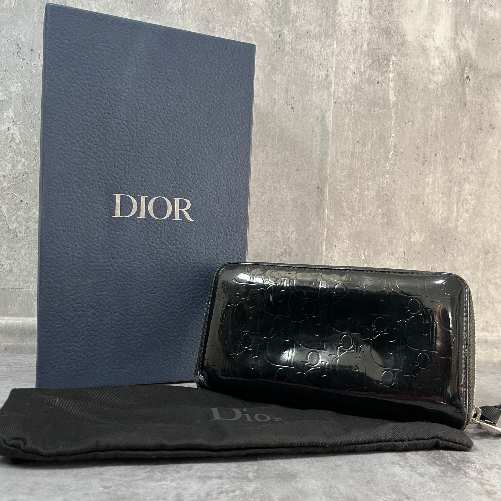 クリスチャンディオール トロッター ラウンドジップ 長財布 光沢 レザー 黒 Christian Dior クリスチャン ディオール トロッター 長財布 ブラック