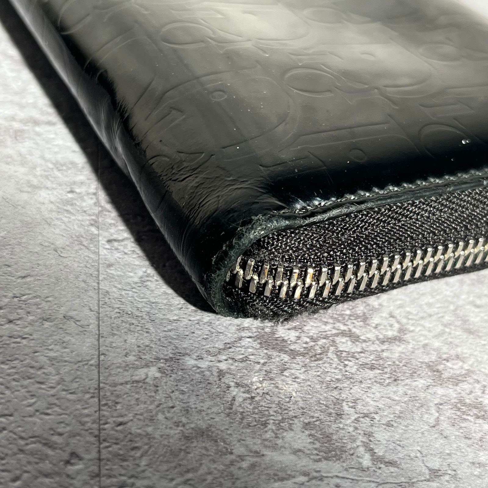 クリスチャンディオール トロッター ラウンドジップ 長財布 光沢 レザー 黒 DIOR】長財布 ラウンドジップ ラウンドファスナー エナメル 光沢