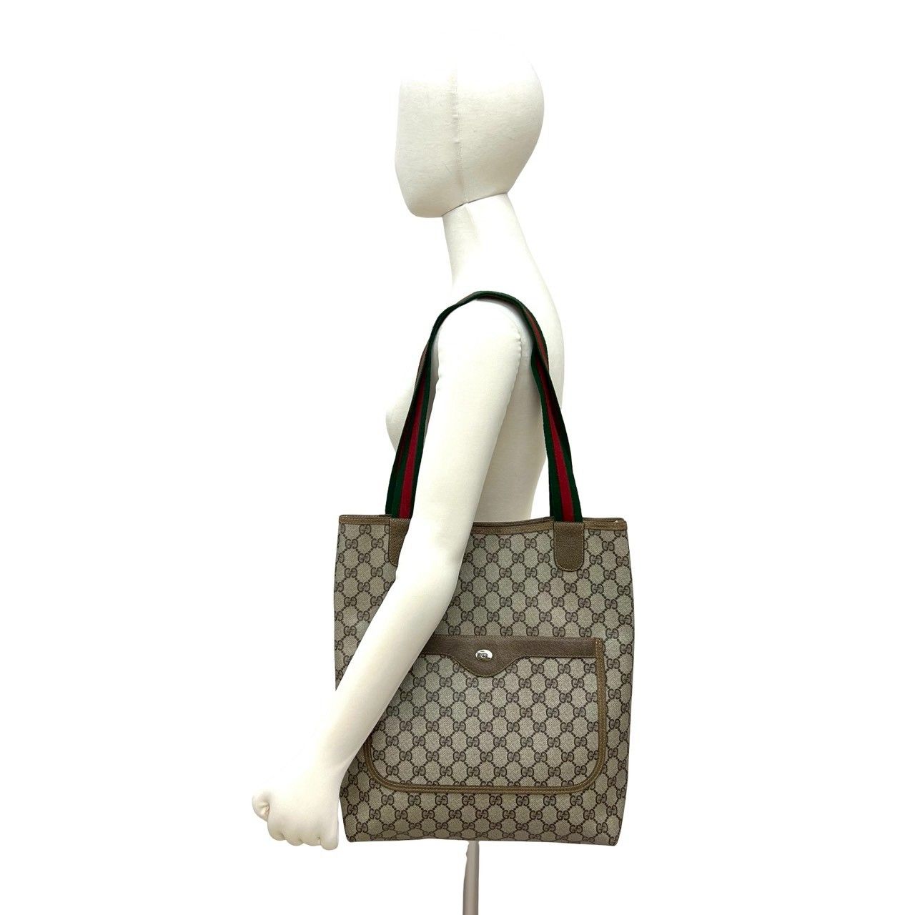 GUCCI トートバッグ シェリーライン GG ナイロン×レザー GUCCI グッチ トートバッグ シェリーライン ナイロン ネイビー レッド