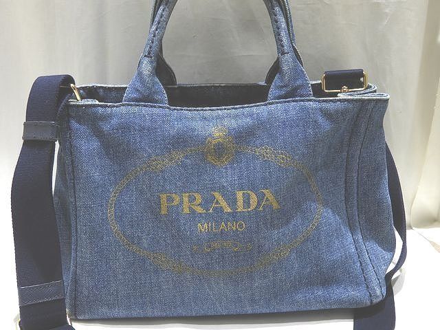 PRADA プラダ カナパ 2WAY ハンドバッグ ☆ ブルー デニム レディース