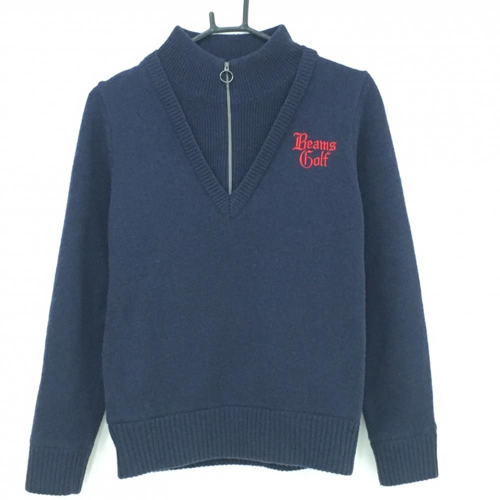 美品】ビームスゴルフ ハイネックセーター ネイビー×レッド ハーフ
