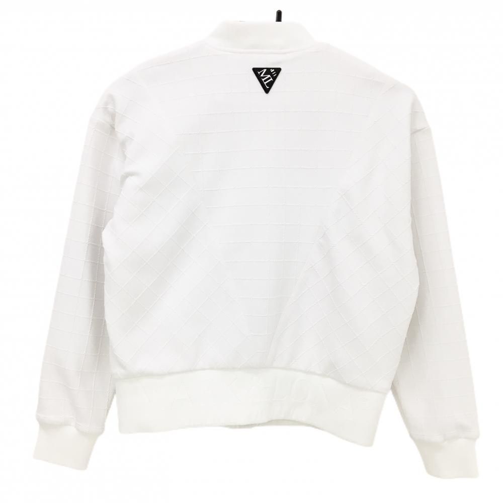 マークアンドロナ ボア ブルゾン ゴルフウェア　総柄 ホワイト　50 超美品】マークアンドロナ ブルゾン 白 格子柄織生地 ロゴ レディース