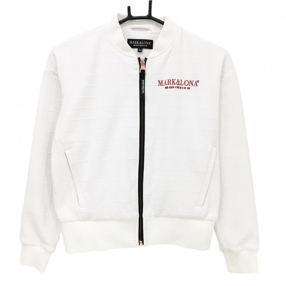 超美品】マークアンドロナ ブルゾン 白 格子柄織生地 ロゴ レディース