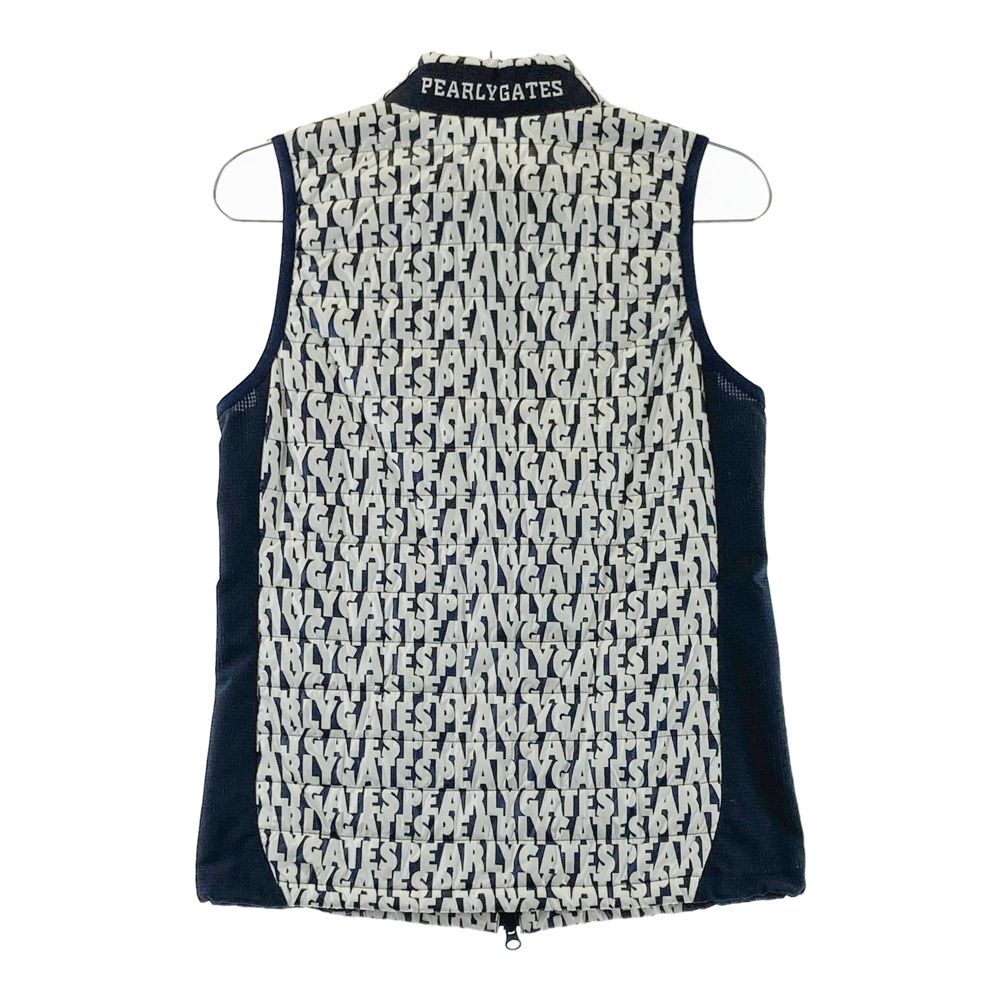 サイズ：0 PEARLY GATES パーリーゲイツ 中綿ベスト ロゴ総柄 ネイビー