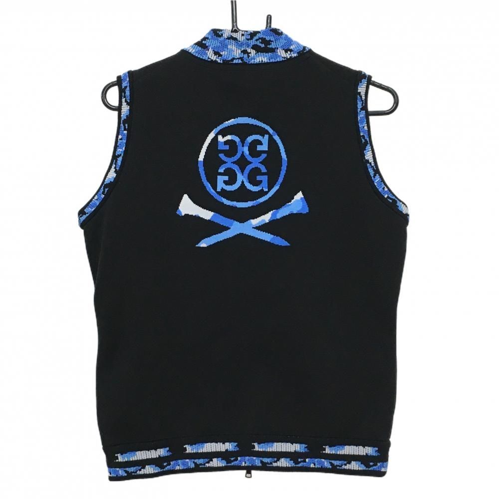 美品】ジーフォア ニットジップベスト 黒×ブルー 一部カモフラ 迷彩