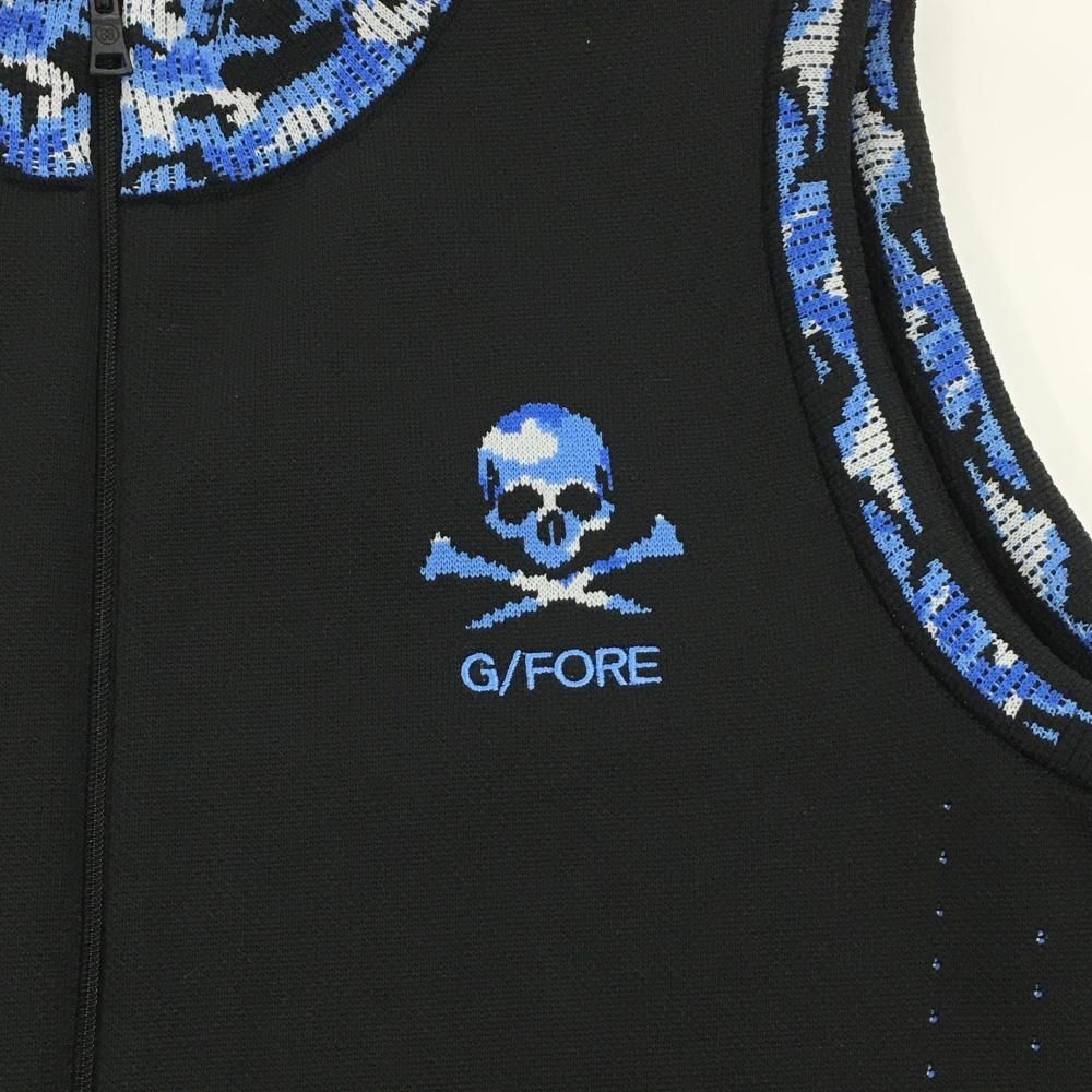 美品】ジーフォア ニットジップベスト 黒×ブルー 一部カモフラ 迷彩