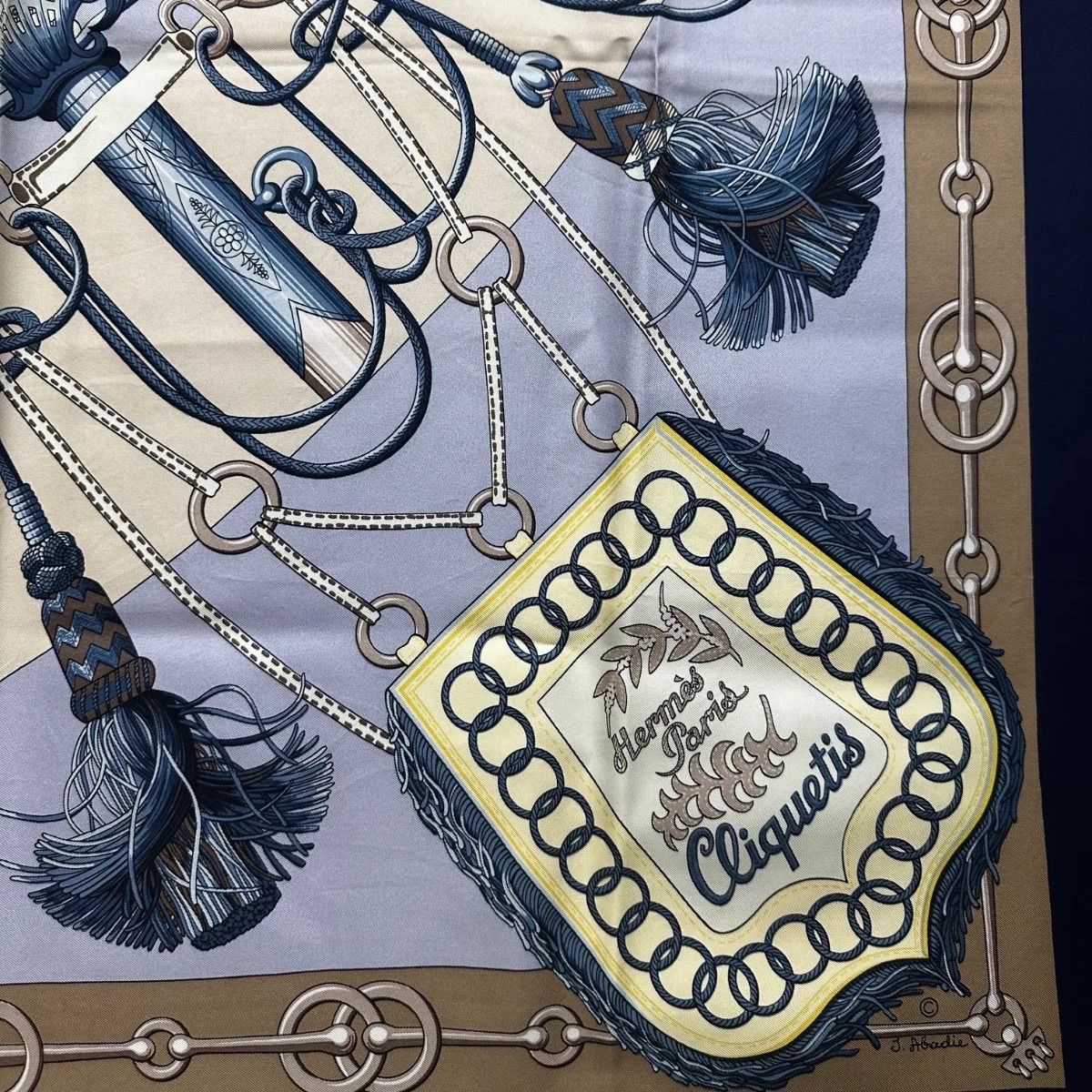 エルメス カレ90　CLIQUETIS クリケティス スカーフ シルク100% HERMES（エルメス） カレ90 1972年 ヴィンテージ Cliquetis