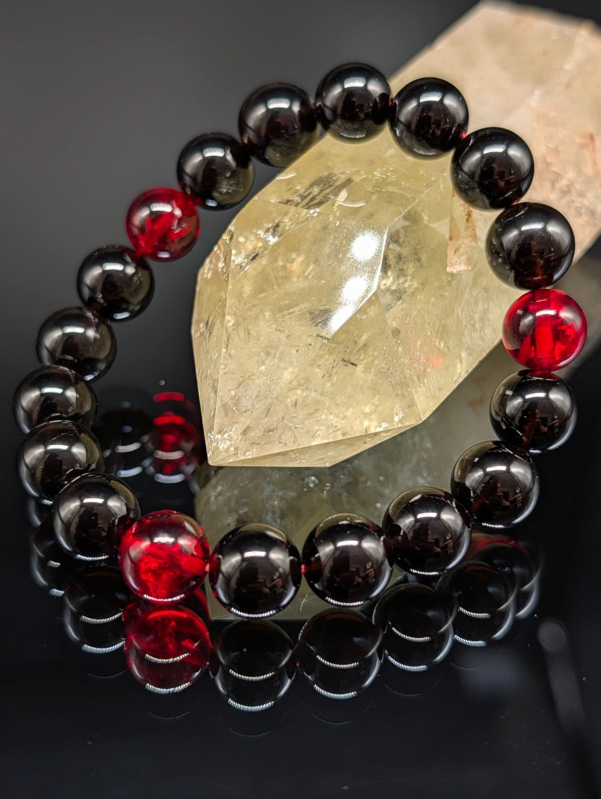 天然琥珀・金運・厄除け・健康】レッドアンバー(赤琥珀) モリオン 10mm