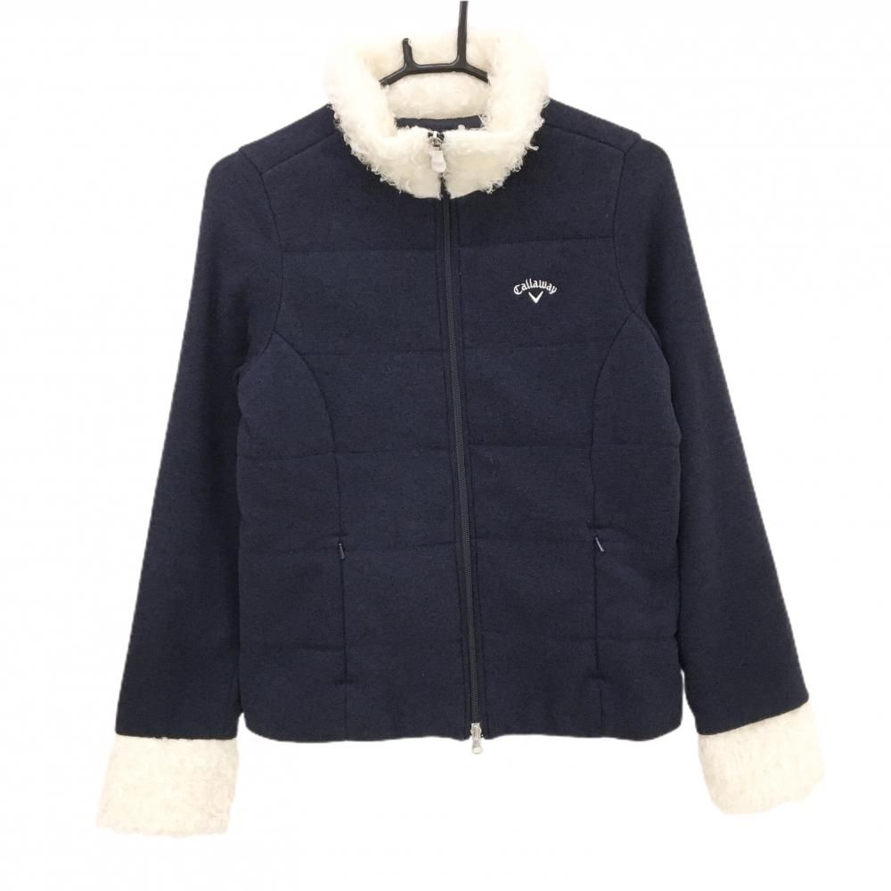 超美品】キャロウェイ 中綿ニットジャケット ネイビー×白系 裏地付き