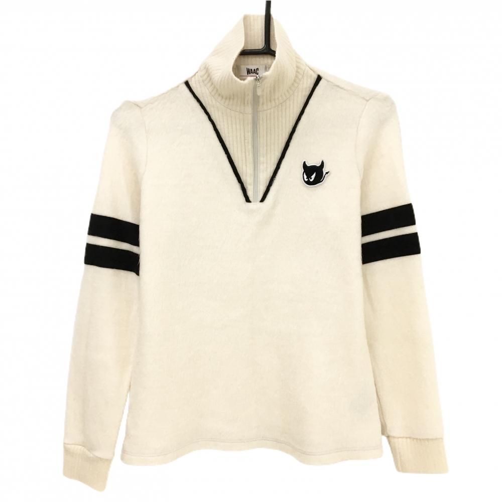 ワック ハイネックセーター アイボリー×黒 起毛 ハーフジップ ウール混