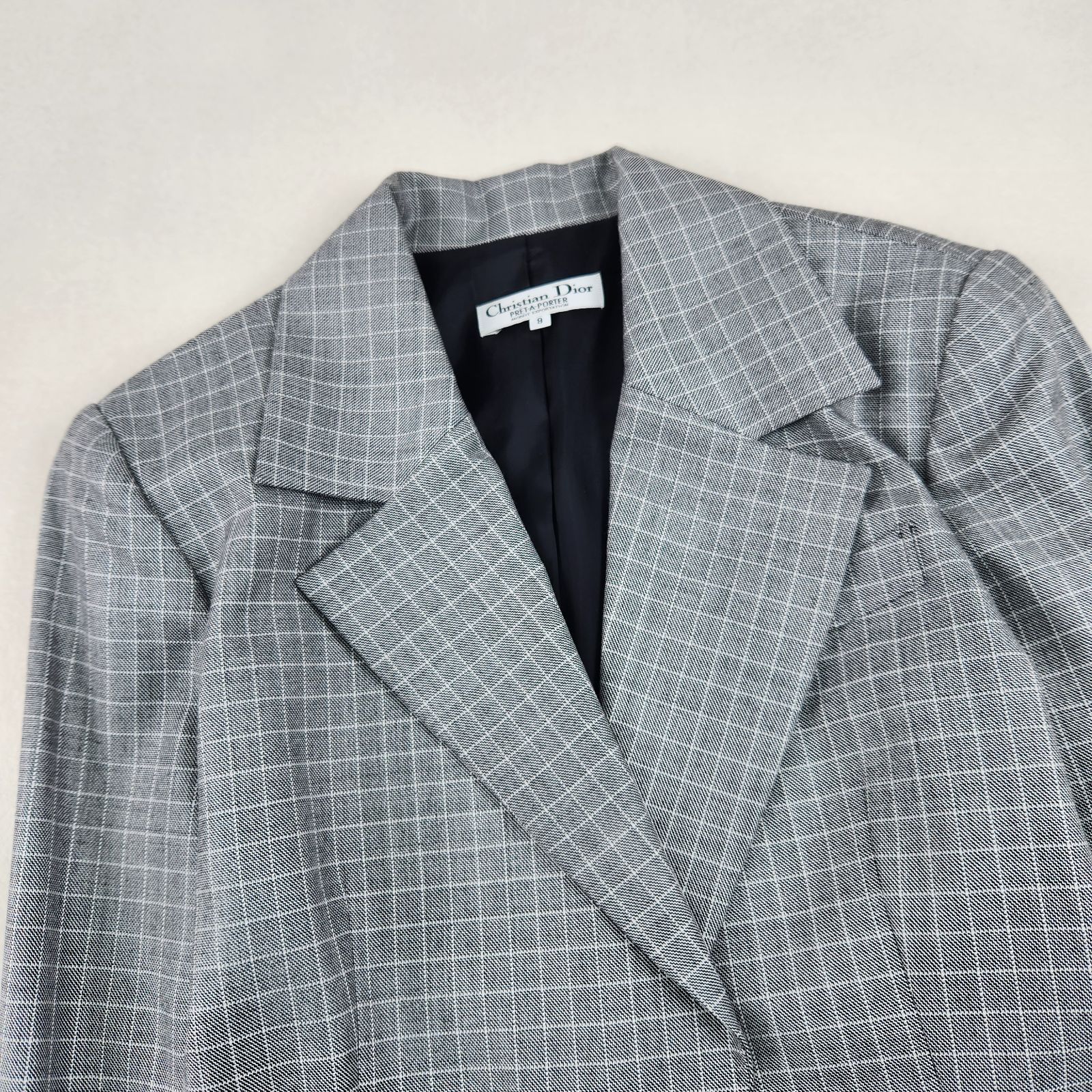 クリスチャンディオール　マドモアゼル　ジャケット　チェック柄　グレー　M　ウール クリスチャンディオ ル マドモアゼル ジャケット チェック柄 グレ M ウ