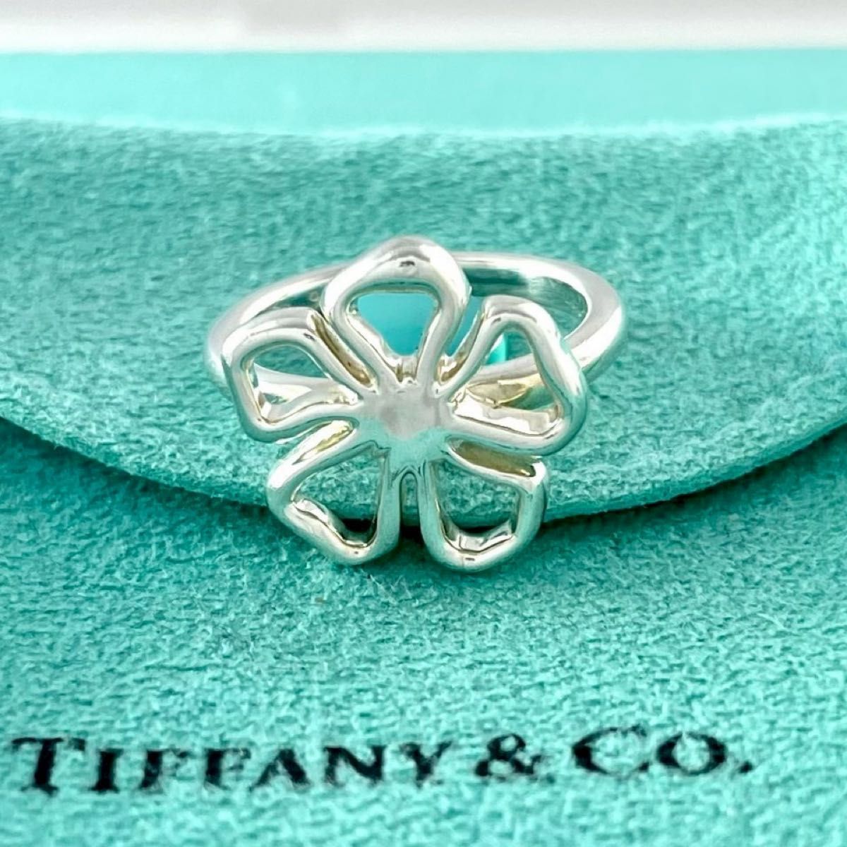 ティファニー 美品 11号 オープンフラワー リング シルバー YT1fe