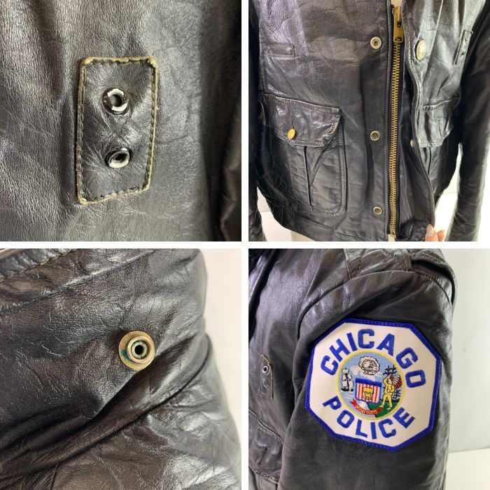 04w5852▽※【中古】70年代 KALE UNIFORMS レザー ポリスマンジャケット