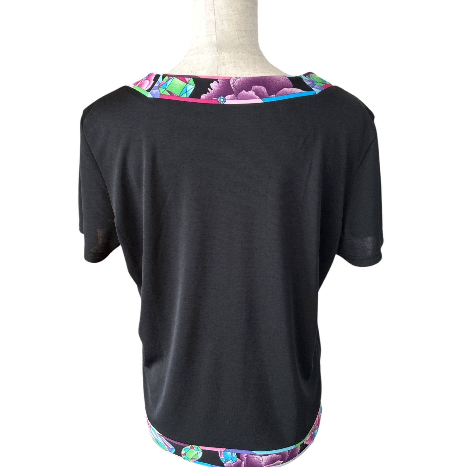 LEONARD レオナール ストレッチ カットソー 花柄 刺繍 ブラック 大きい