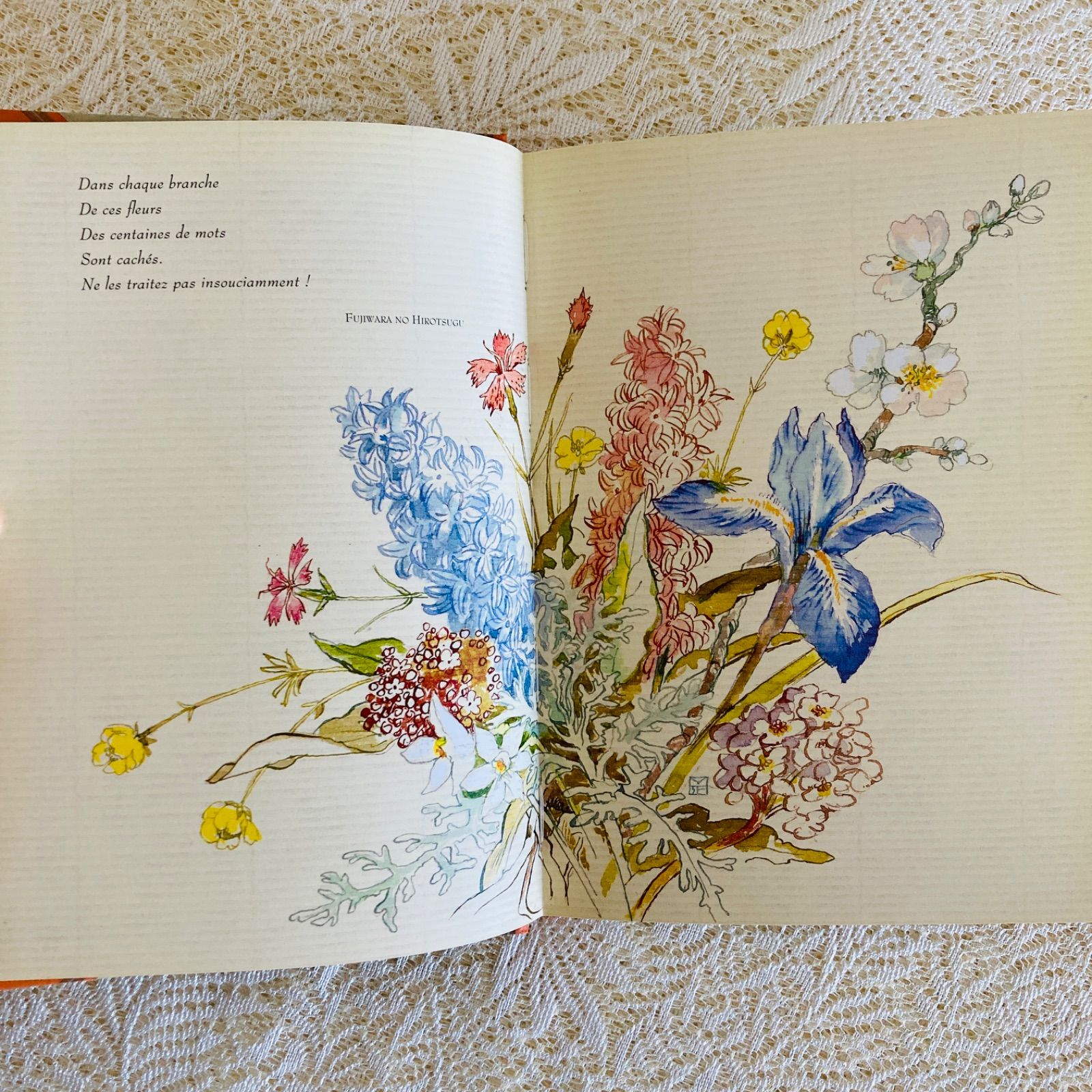 フランス語の花言葉の本 淡く繊細な水彩画 インテリア洋書・古書