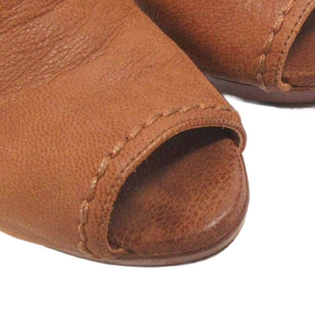 プラダ PRADA オープントゥ ヒール サンダル レザー ブラウン 37 約