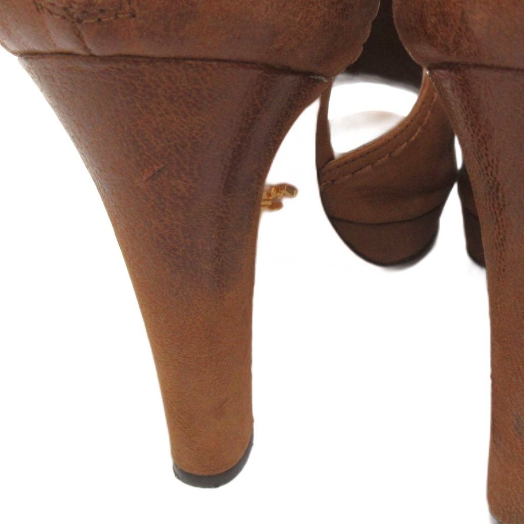 プラダ PRADA オープントゥ ヒール サンダル レザー ブラウン 37 約