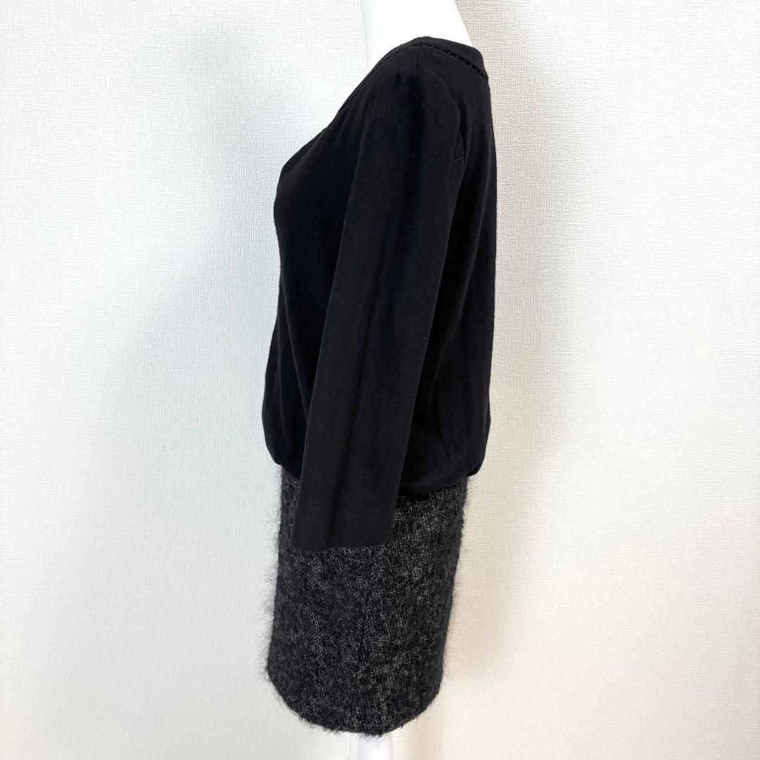 美品】 ADORE 長袖ドッキングワンピース モヘヤ混 38 黒×グレー