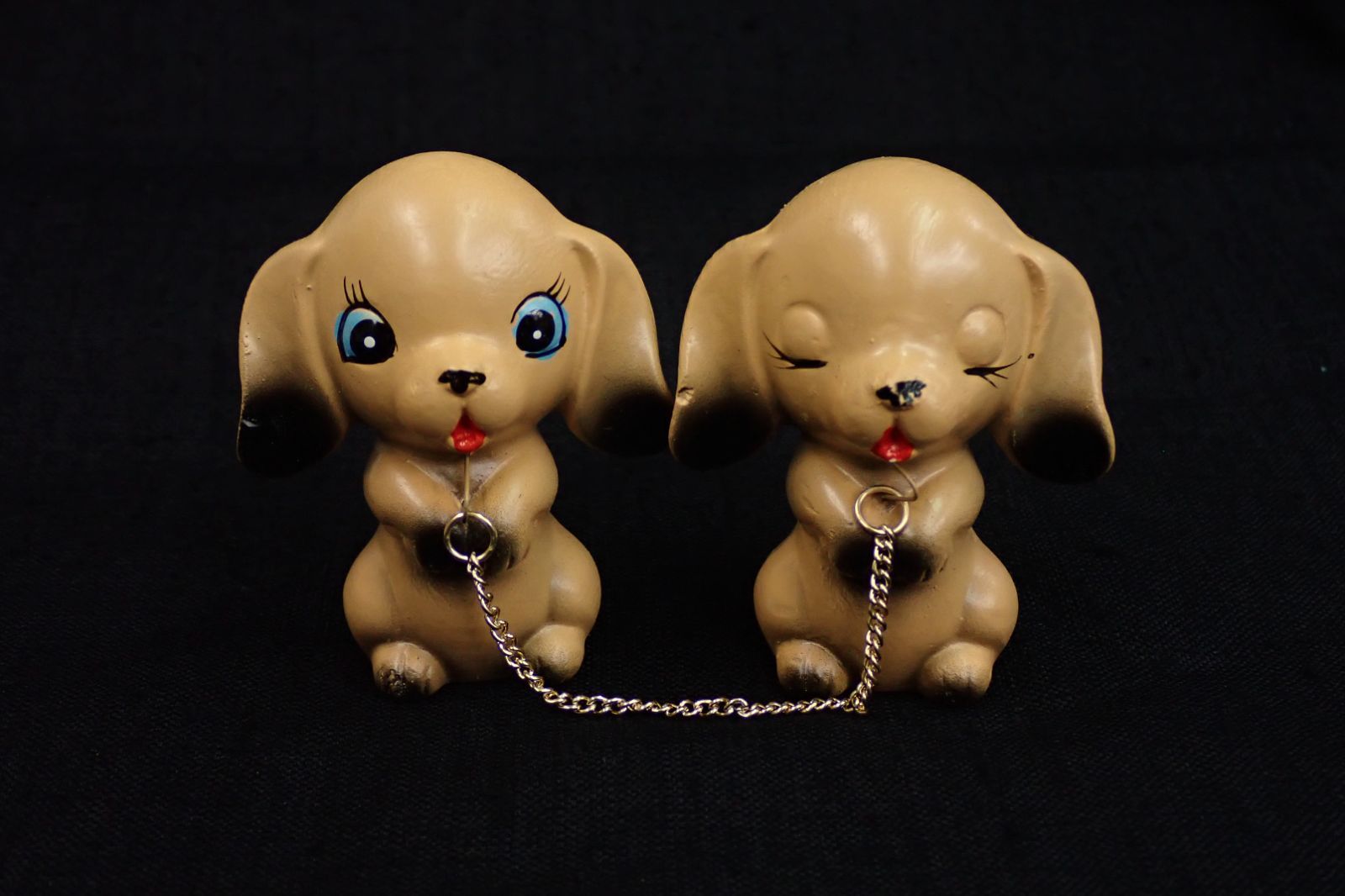 △昭和レトロ 陶器製 犬の置物(高さ約6cm)△ペア/レトロポップ/イヌ