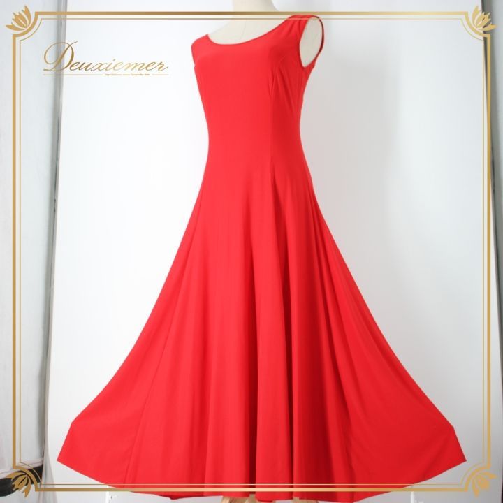 【美品 社交ダンス衣装】レッド×アイボリー Leirenaレイリーナ ワンピース 社交ダンス 衣装 スタンダード ドレス ワンピース レッスンウェア