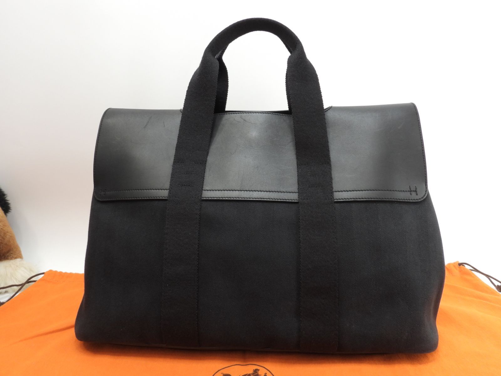 エルメス ヴァルパライソMM コットン/レザー 黒 ハンドバッグ トート