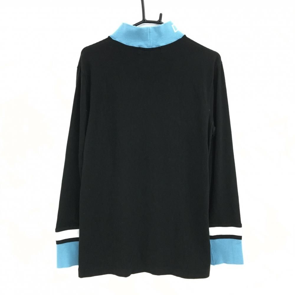 ディセンバーメイ 長袖ハイネックシャツ 黒×ライトブルー ネックロゴ