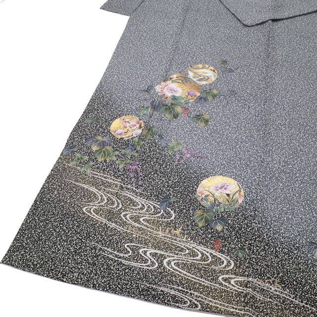 クリーニング済み！正絹訪問着 グレー 花柄 　美しいグラデーション♡ 訪問着レンタルは『かしいしょうの和楽』｜hk02【訪問着 レンタル