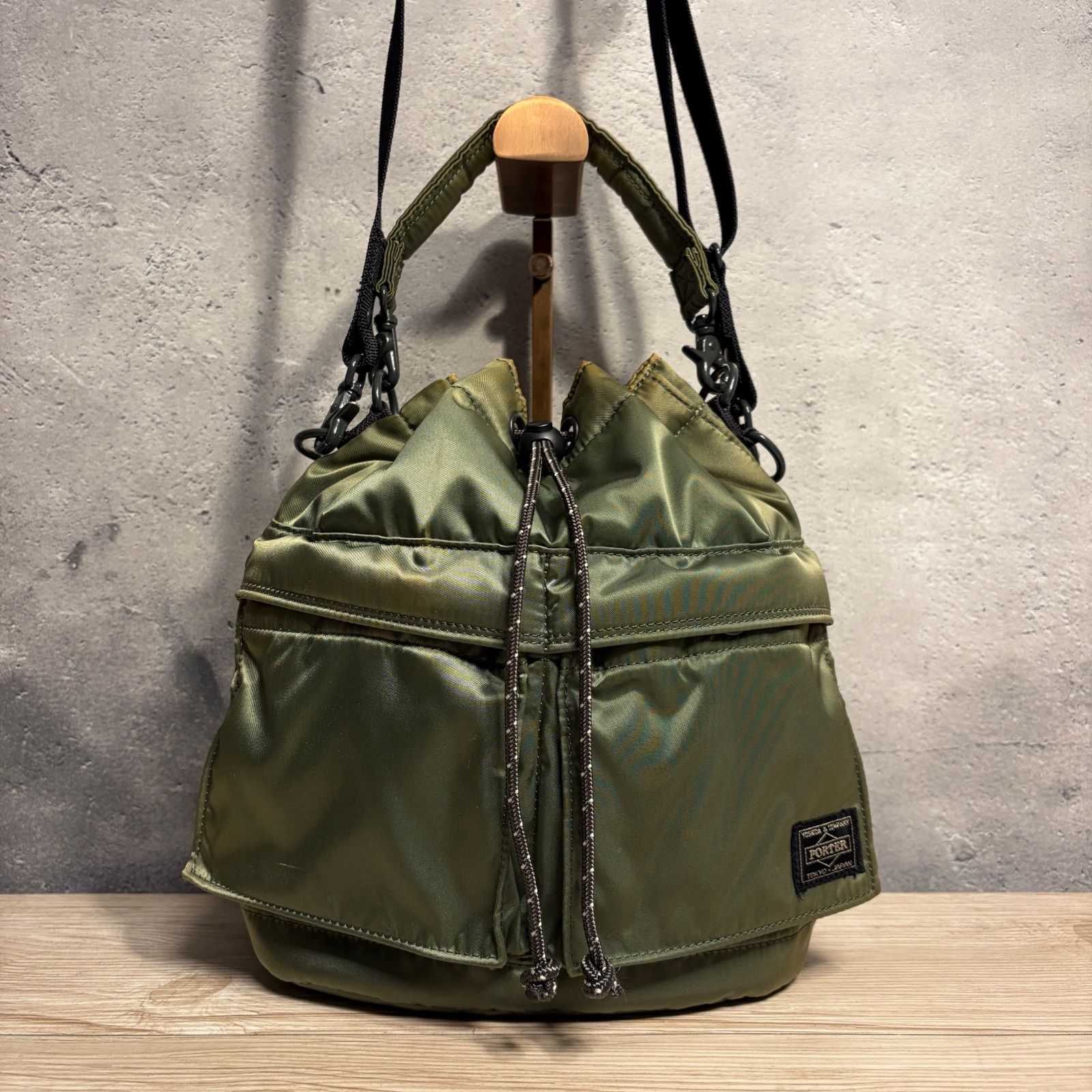 希少　美品　POPTER TANKER 巾着バッグ PORTER PX TANKER 2WAY TOOL BAG セージグリーン ショルダー 巾着