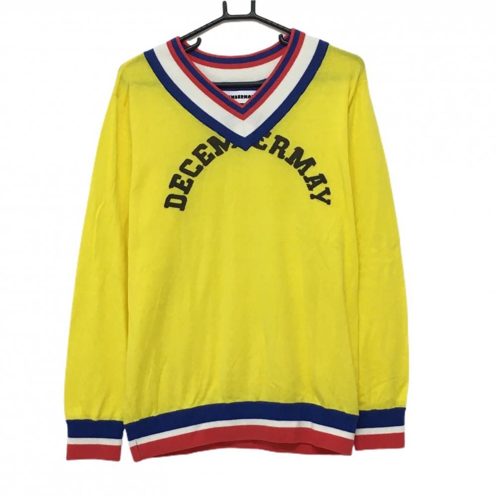 美品】ディセンバーメイ セーター イエロー×ネイビー ネック・袖口