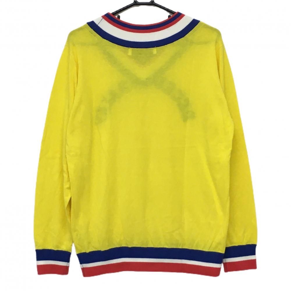 DECEMBERMAY ディセンバーメイ イエロー Vネックシャツ 美品】ディセンバーメイ セーター イエロー×ネイビー ネック・袖口