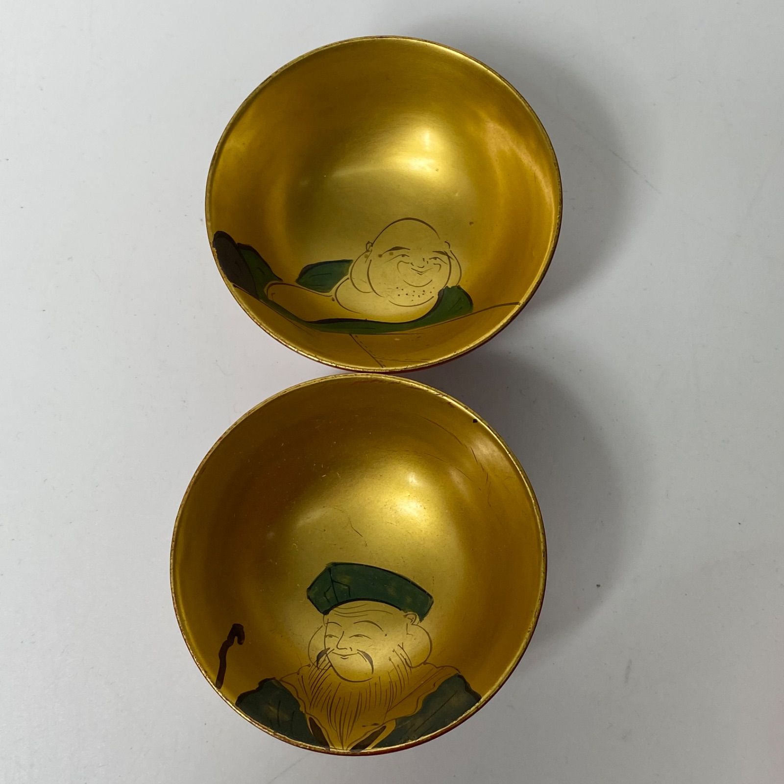 七福神 内金 盃 8客セット 共箱付き 金彩 酒器 漆器 時代物 縁起物