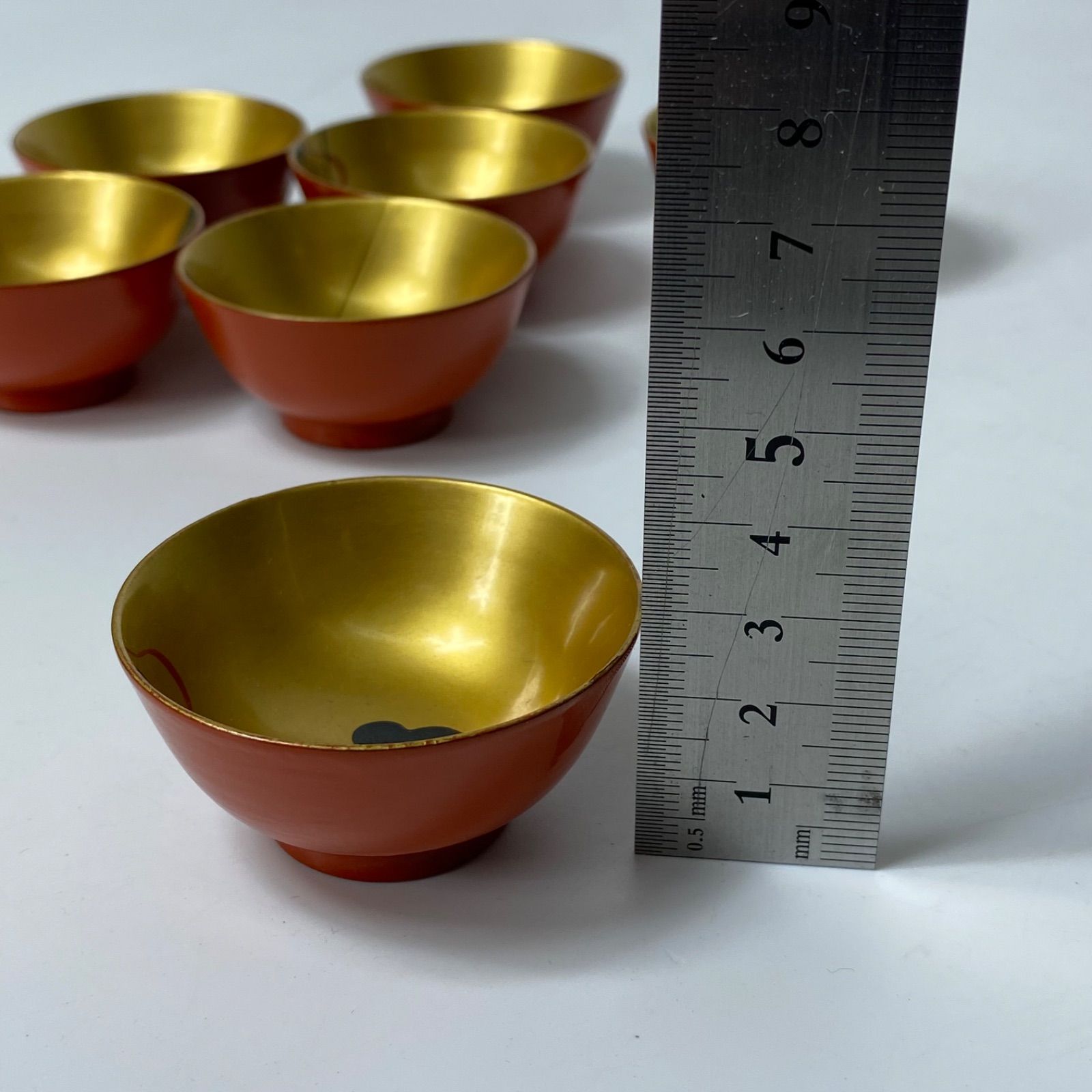 七福神 内金 盃 8客セット 共箱付き 金彩 酒器 漆器 時代物 縁起物