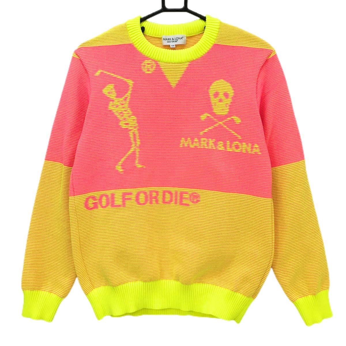 超美品】マークアンドロナ セーター 蛍光イエロー×蛍光ピンク スカル