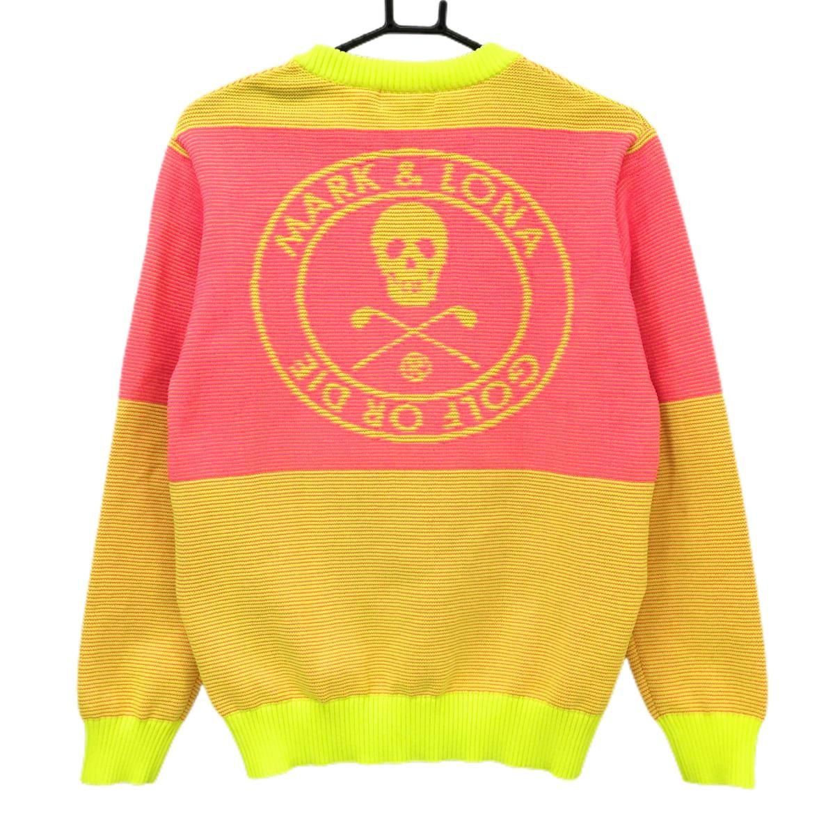 超美品】マークアンドロナ セーター 蛍光イエロー×蛍光ピンク スカル